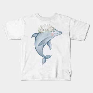 Dolphin Flower Watercolor Kids T-Shirt